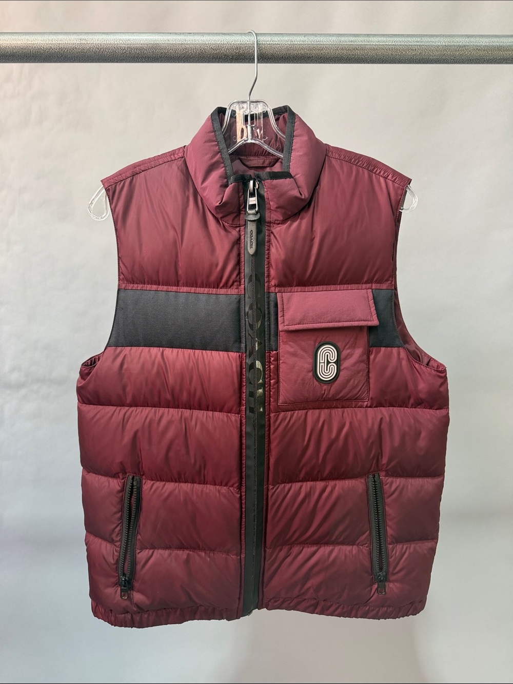 Coach Men's Quilted Puffer Vest in Port with Black Accents